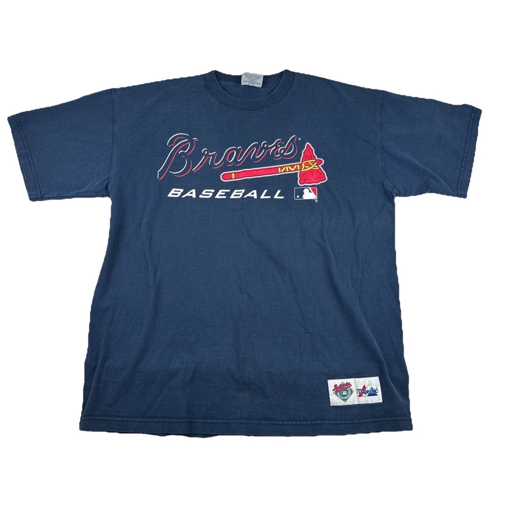 Vintage Atlanta Braves MLB Majestic Navy T-Shirt XL Authentic Diamond Collection